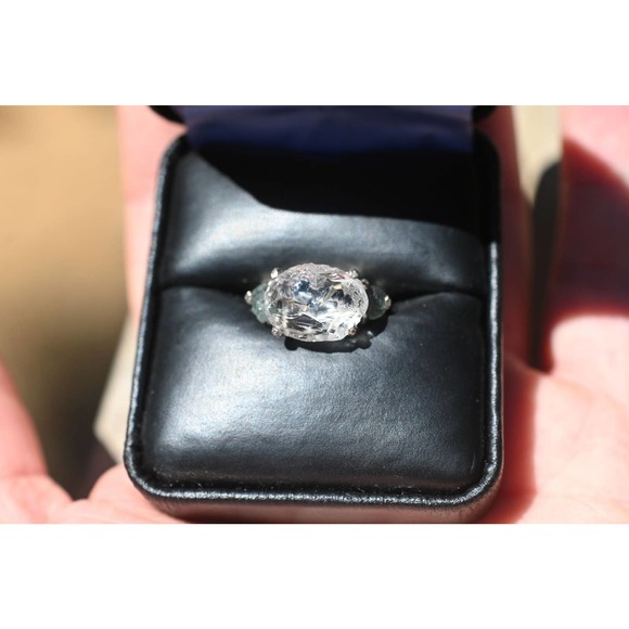 Raw Sapphire and Diamond Engagement Ring, Rough Diamond Ring, - Picture 5 of 10